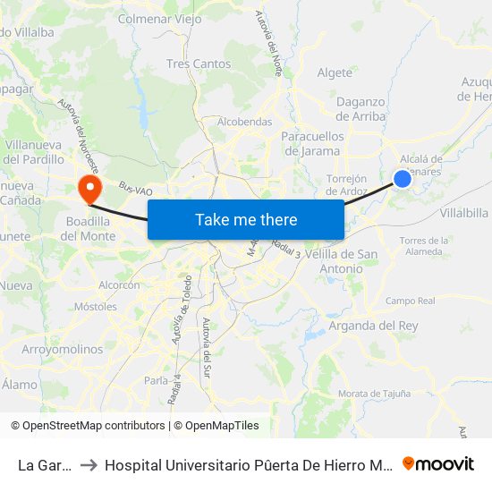 La Garena to Hospital Universitario Pûerta De Hierro Majadahonda map