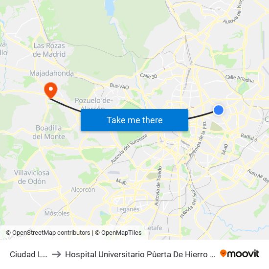 Ciudad Lineal to Hospital Universitario Pûerta De Hierro Majadahonda map