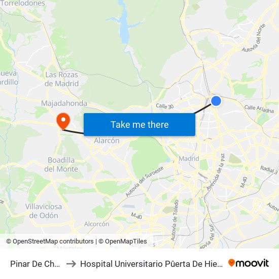 Pinar De Chamartín to Hospital Universitario Pûerta De Hierro Majadahonda map