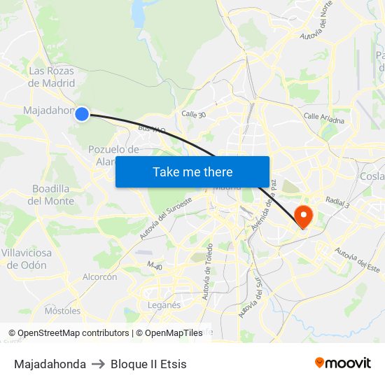 Majadahonda to Bloque II Etsis map