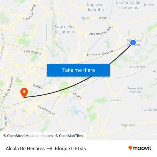 Alcalá De Henares to Bloque II Etsis map
