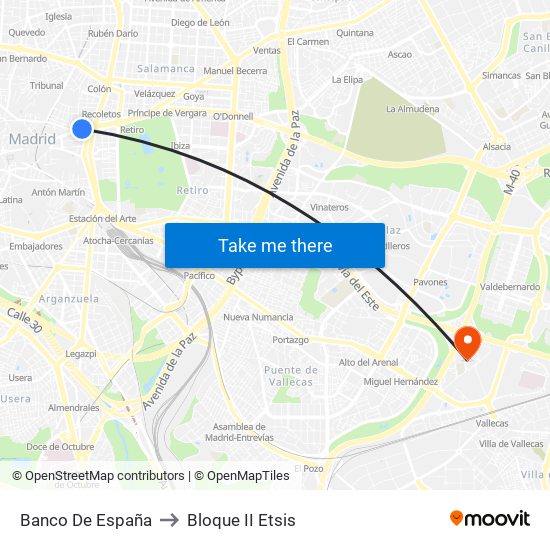 Banco De España to Bloque II Etsis map
