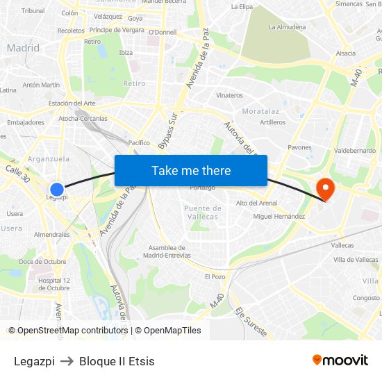 Legazpi to Bloque II Etsis map