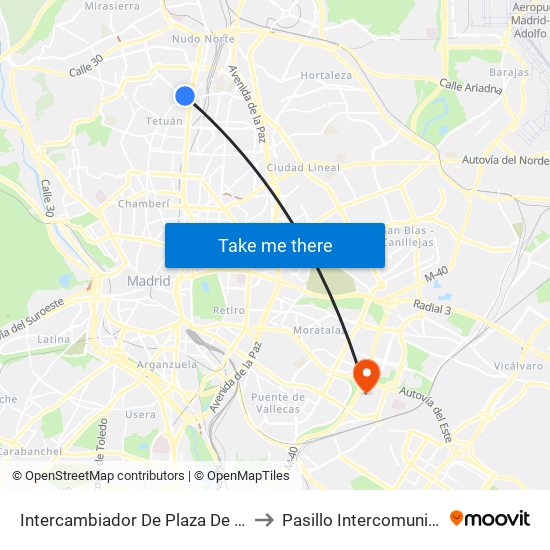 Intercambiador De Plaza De Castilla to Pasillo Intercomunicador map