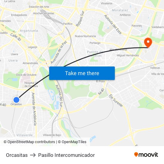 Orcasitas to Pasillo Intercomunicador map