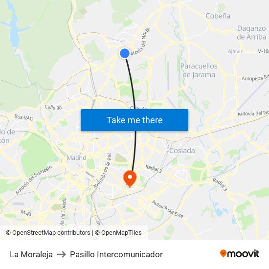 La Moraleja to Pasillo Intercomunicador map