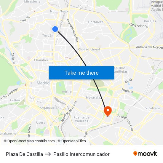 Plaza De Castilla to Pasillo Intercomunicador map
