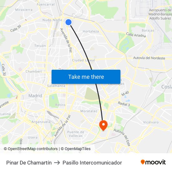 Pinar De Chamartín to Pasillo Intercomunicador map
