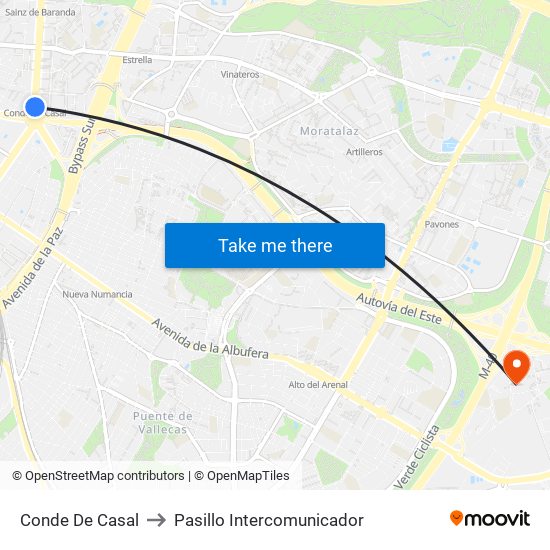 Conde De Casal to Pasillo Intercomunicador map