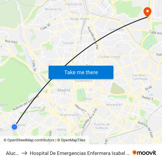 Aluche to Hospital De Emergencias Enfermera Isabel Zendal map