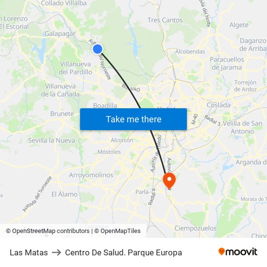Las Matas to Centro De Salud. Parque Europa map