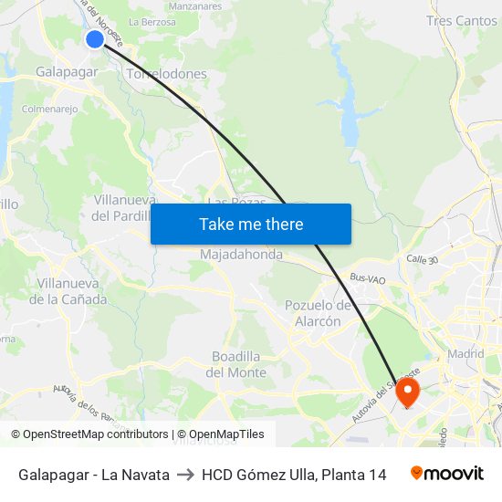 Galapagar - La Navata to HCD Gómez Ulla, Planta 14 map