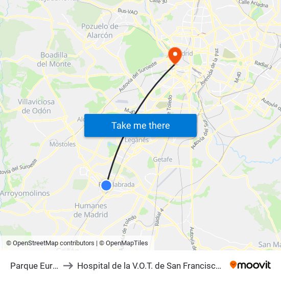 Parque Europa to Hospital de la V.O.T. de San Francisco de Asís map