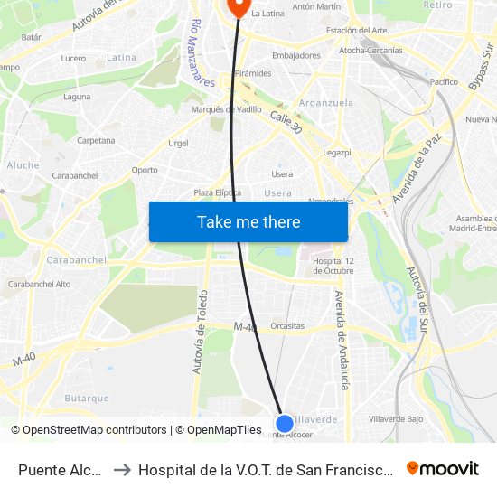 Puente Alcocer to Hospital de la V.O.T. de San Francisco de Asís map
