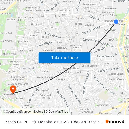 Banco De España to Hospital de la V.O.T. de San Francisco de Asís map