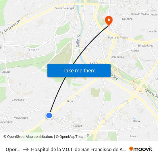 Oporto to Hospital de la V.O.T. de San Francisco de Asís map
