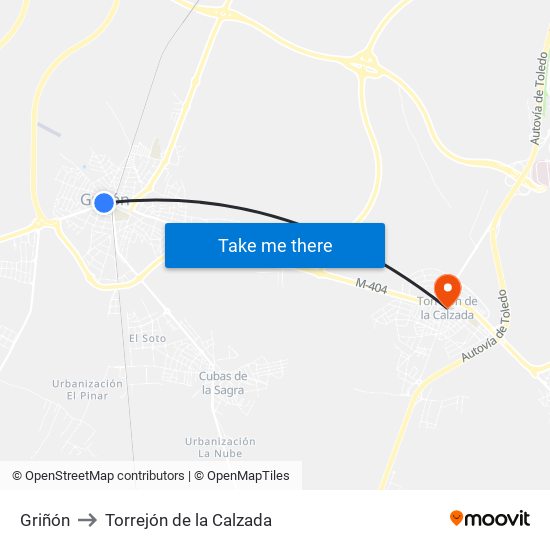 Griñón to Torrejón de la Calzada map