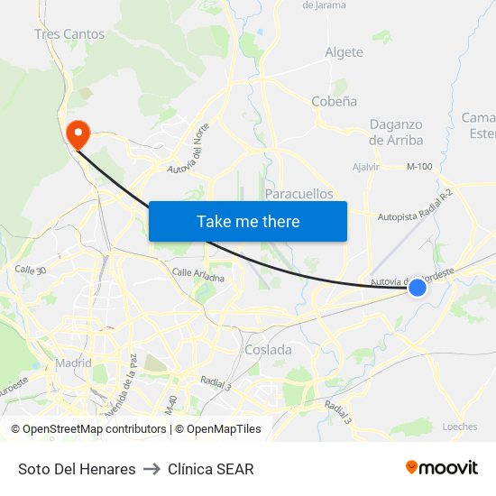 Soto Del Henares to Clínica SEAR map