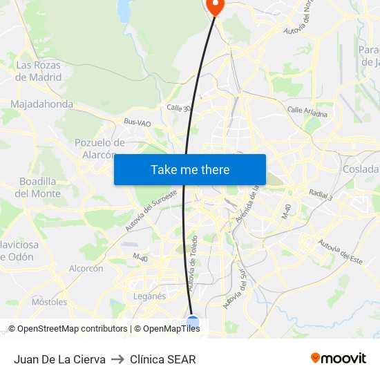 Juan De La Cierva to Clínica SEAR map