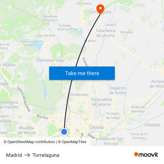 Madrid to Torrelaguna map