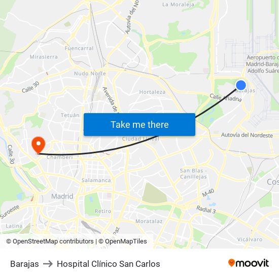 Barajas to Hospital Clínico San Carlos map