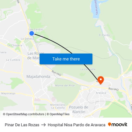 Pinar De Las Rozas to Hospital Nisa Pardo de Aravaca map