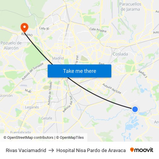 Rivas Vaciamadrid to Hospital Nisa Pardo de Aravaca map