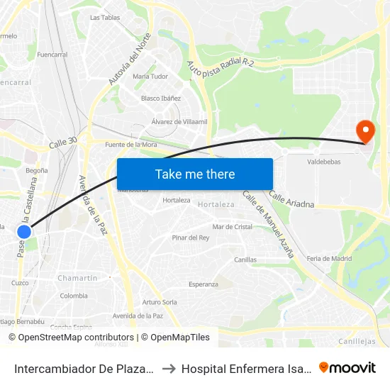 Intercambiador De Plaza De Castilla to Hospital Enfermera Isabel Zendal map