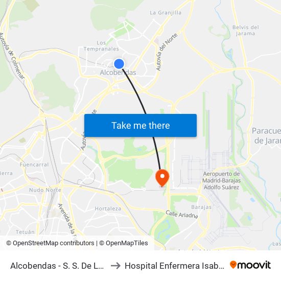 Alcobendas - S. S. De Los Reyes to Hospital Enfermera Isabel Zendal map