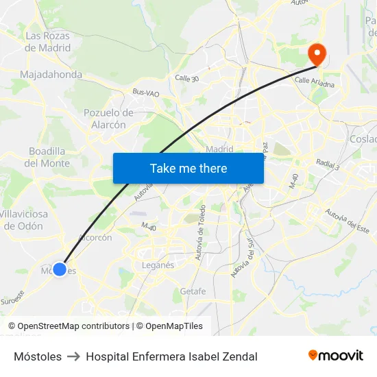 Móstoles to Hospital Enfermera Isabel Zendal map