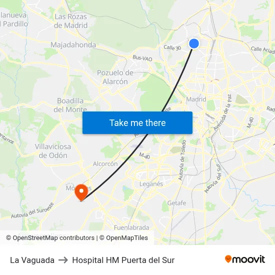 La Vaguada to Hospital HM Puerta del Sur map