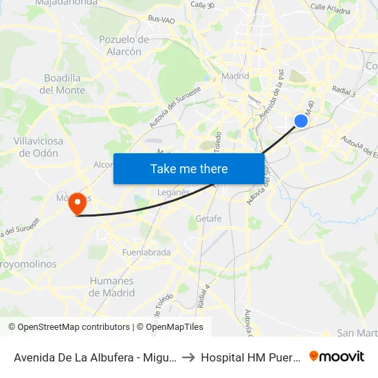 Avenida De La Albufera - Miguel Hernández to Hospital HM Puerta del Sur map