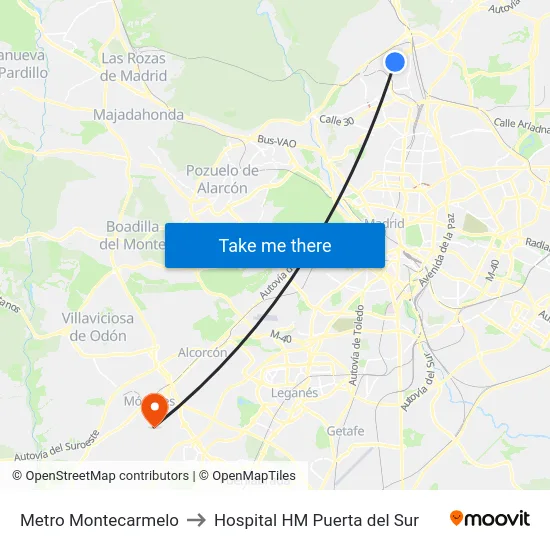 Metro Montecarmelo to Hospital HM Puerta del Sur map