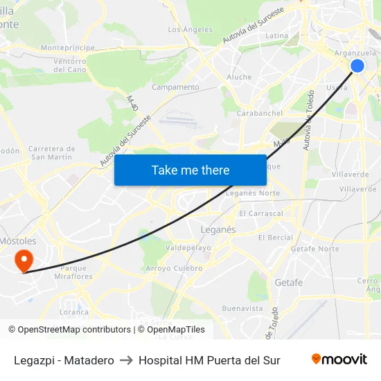 Legazpi - Matadero to Hospital HM Puerta del Sur map