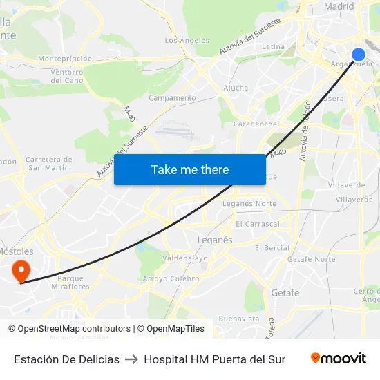 Estación De Delicias to Hospital HM Puerta del Sur map