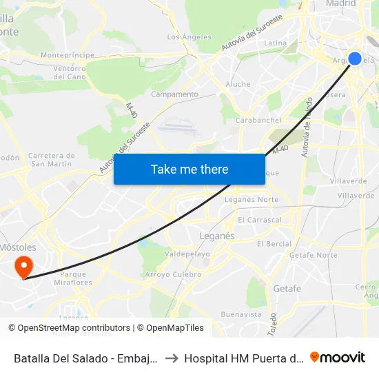 Batalla Del Salado - Embajadores to Hospital HM Puerta del Sur map