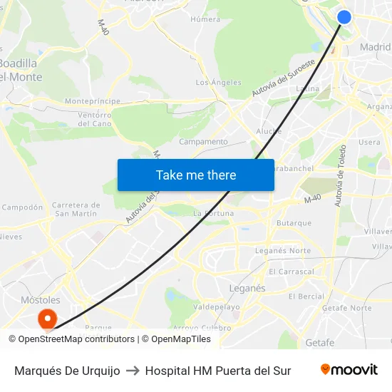 Marqués De Urquijo to Hospital HM Puerta del Sur map