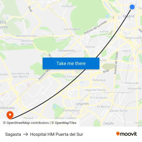 Sagasta to Hospital HM Puerta del Sur map
