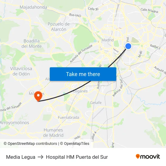 Media Legua to Hospital HM Puerta del Sur map