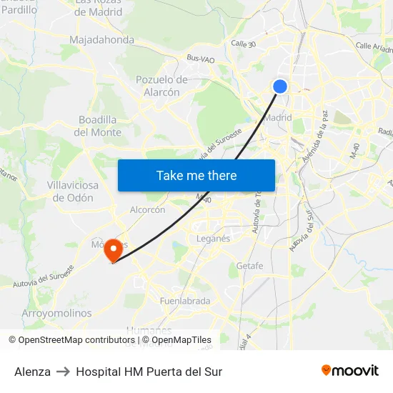 Alenza to Hospital HM Puerta del Sur map