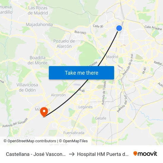 Castellana - José Vasconcelos to Hospital HM Puerta del Sur map