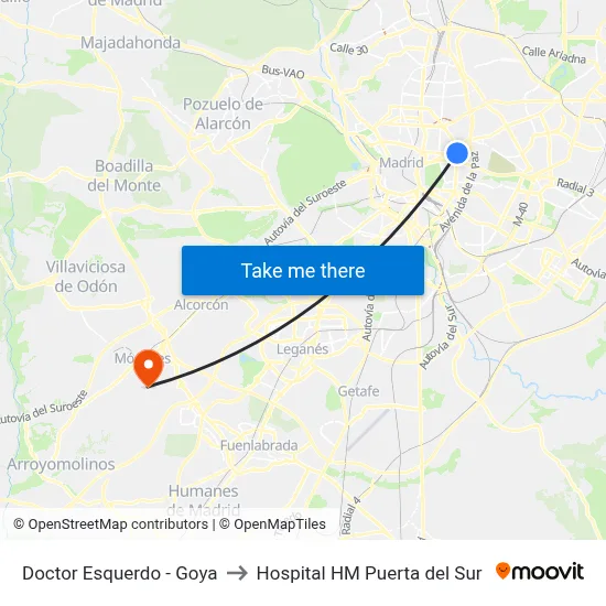Doctor Esquerdo - Goya to Hospital HM Puerta del Sur map