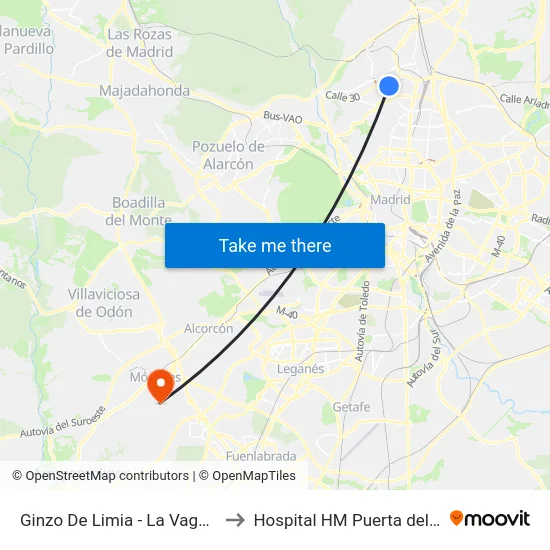 Ginzo De Limia - La Vaguada to Hospital HM Puerta del Sur map