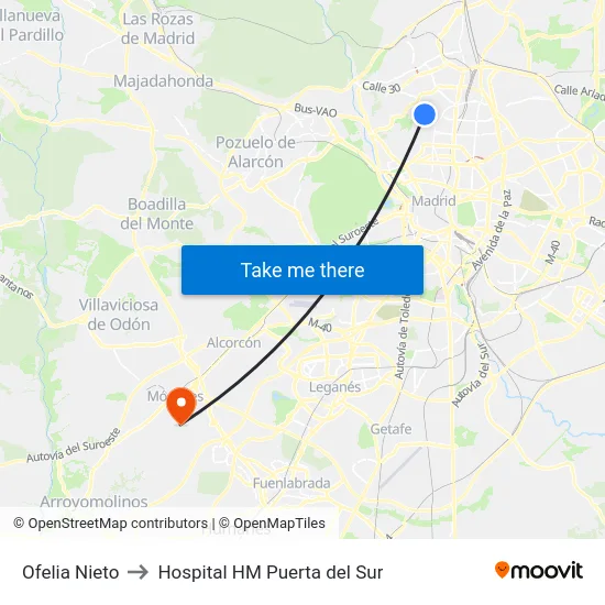 Ofelia Nieto to Hospital HM Puerta del Sur map