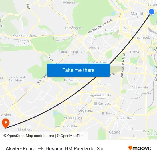 Alcalá - Retiro to Hospital HM Puerta del Sur map