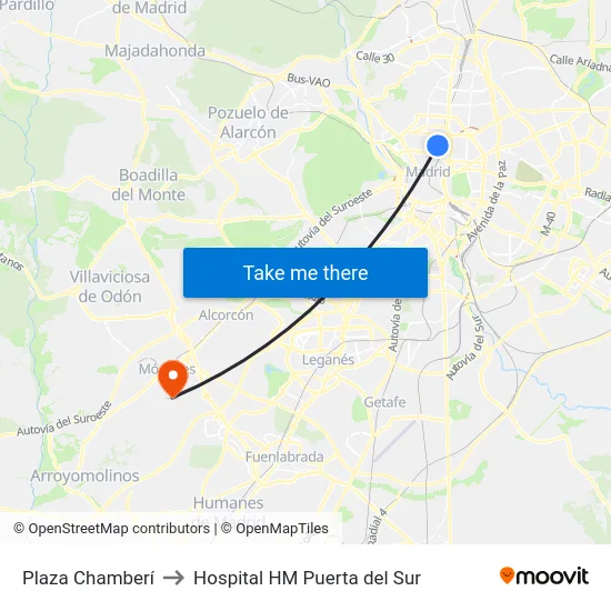 Plaza Chamberí to Hospital HM Puerta del Sur map