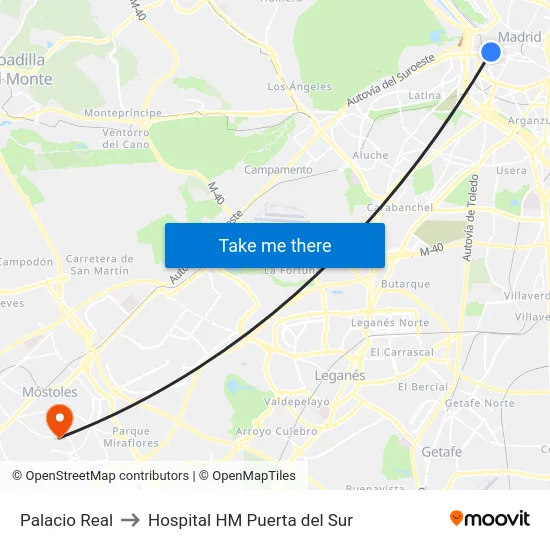 Palacio Real to Hospital HM Puerta del Sur map