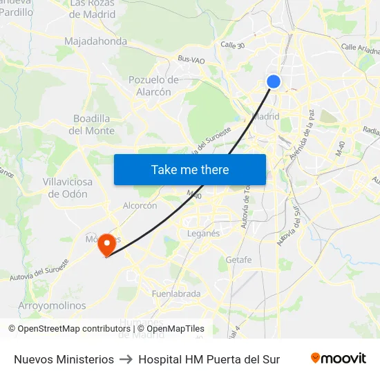 Nuevos Ministerios to Hospital HM Puerta del Sur map