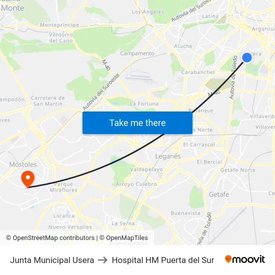Junta Municipal Usera to Hospital HM Puerta del Sur map