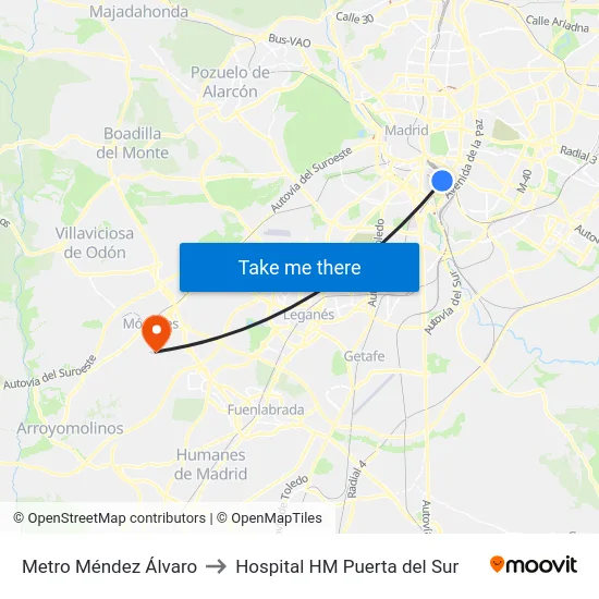 Metro Méndez Álvaro to Hospital HM Puerta del Sur map